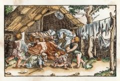 Zeichnung einer Familie vor einer ärmlichen Hütte